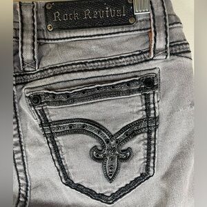 Rock Revival Gray/Black Embellished Rhinestone Low Rise Capri Skinny Jeans SZ 27
